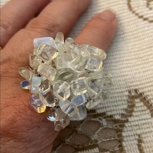 Opalite Multi Stone Chip Statement Opalescent Cluster Stretchy Band Ring
